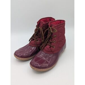 Yoki Quilted Duck Boots Size 8 Burgundy Winter‎ Rainy Day Waterproof Ankle Boots